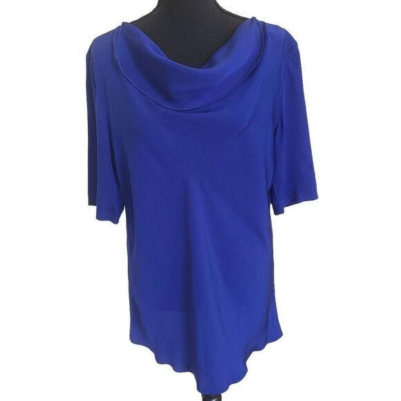Piazza Sempione Womens Blouse Cowl Neck Quarter Sleeve Relaxed Fit Blue Medium - Picture 1 of 13